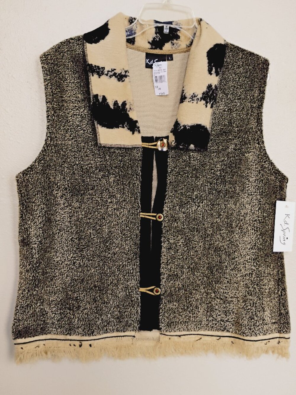 KD Spring Brown Fringe Bear Vest - Size L - NWT $104